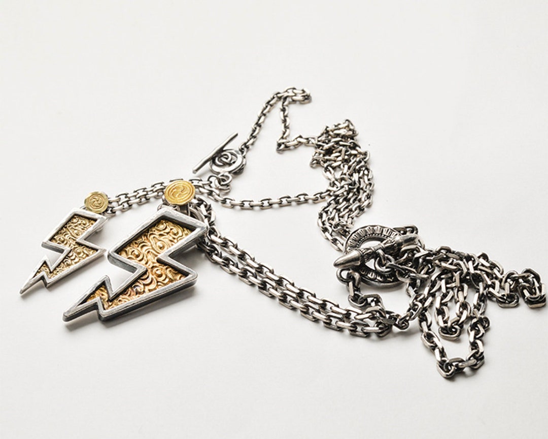 Lightning Bolt Necklace Gold Thunderbolt Necklace Men 18K Gold