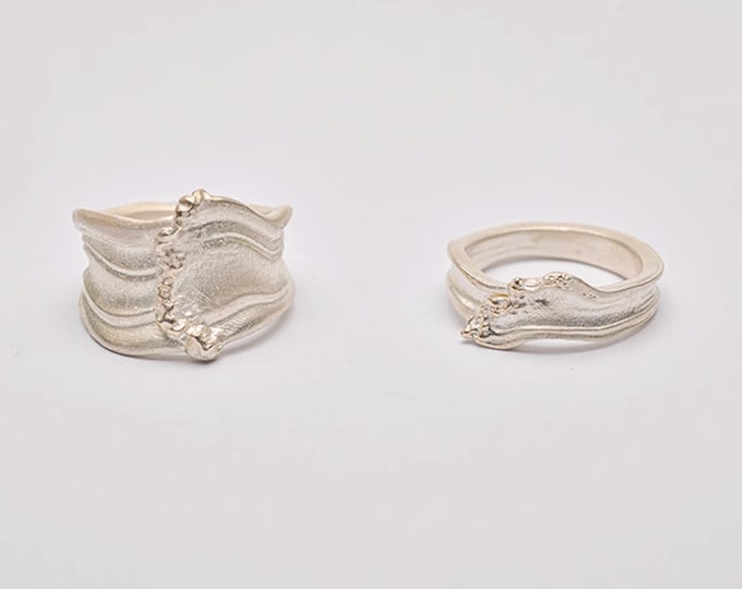 Raw Silver Wave Ring | Organic Texture Adjustable Ring For Couple |Handmade Minimalist Jewelry for Men and Women |Unique Ocean-Inspired Gift