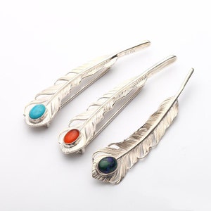 Handgemachte Sterling Silber Feder Brosche mit Edelsteinen, Natur-inspirierte Anstecknadel für Männer und Frauen, Edelstein Brosche, elegantes Geschenk Feder Schmuck