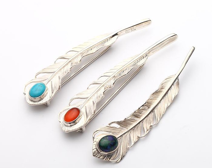 Handmade Sterling Silver Feather Brooch with Gemstones, Nature-Inspired Pin for Men and Women, Gemstone Brooch, Elegant Gift Feather Jewelry