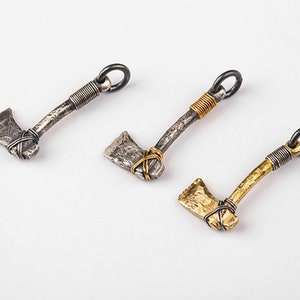 Handcrafted Native Axe Pendant Necklace, Oxidized Silver or Gold, Tribal Style Charm, Viking Inspired Jewelry Tomahawk Pendant Hatchet Charm