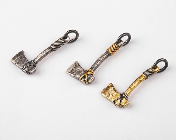 Handcrafted Native Axe Pendant Necklace, Oxidized Silver or Gold, Tribal Style Charm, Viking Inspired Jewelry Tomahawk Pendant Hatchet Charm
