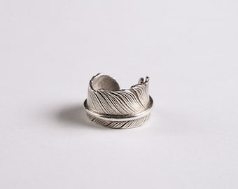 Silver Feather Ear Cuff | Non-Piercing Feather Ear Clip For Him | Boho Statement Ear Wrap | Adjustable Handmade Jewelry |Unique Gift for Her