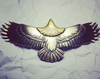 Sterling Silver Eagle Pendant with Gold Accent |Native American Inspired Bald Eagle Charm |Handcrafted Tribal Jewelry|Soaring Eagle Necklace