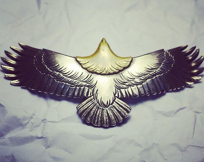 Sterling Silver Eagle Pendant with Gold Accent |Native American Inspired Bald Eagle Charm |Handcrafted Tribal Jewelry|Soaring Eagle Necklace