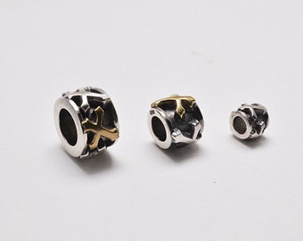 18K Gold Cross Spacer Beads for Bracelets, Sterling Silver Religious Beads for DIY Jewelry, Cross Beads, Handmade Artisan Craft Supplies