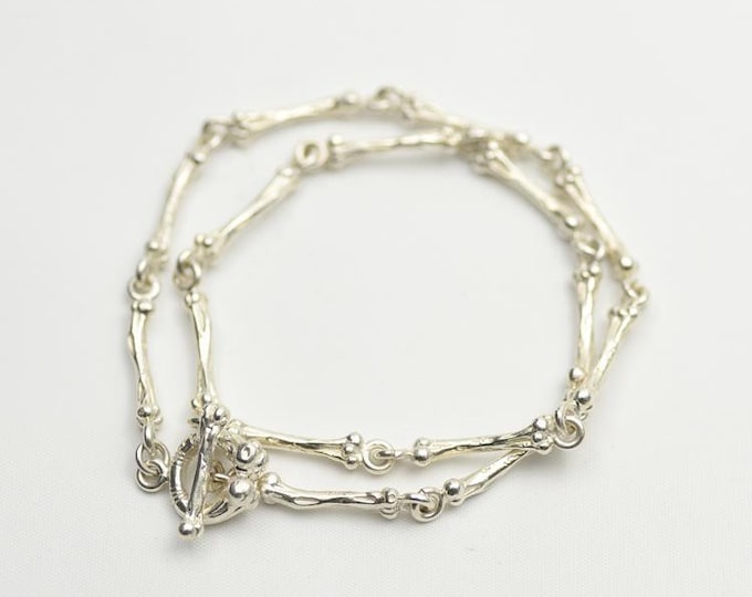 Silver Bone Necklace, Gothic Jewelry, Skeleton Link Chain, Sterling Silver Halloween Jewelry, Silver Bone Charm, Skeleton Necklace Gift