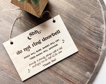 Do Not Ring Doorbell Sign | Shh Sleeping Baby | Do not disturb sign | Do not knock | Sleeping Sign | No Solicitors | Baby Shower Gift