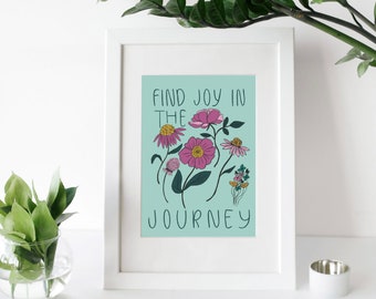 Floral Inspirational Art Print | Find Joy in the Journey Print | Hand Drawn Floral Printable | Office Wall Art | Classroom School Poster