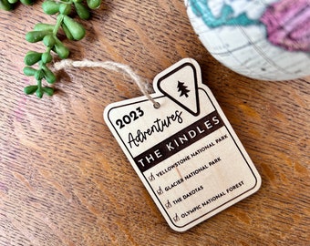 Custom Adventure List Yearly Ornament | National Park Souviner | Outdoor Couple | Hiking Christmas Gift | Camping | Bucket List | Wood