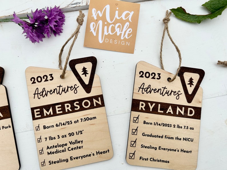Personalized New Baby Ornament National Park Theme Nursery Adventure Baby Shower Gift Baby's First Ornament Baby Stats Keepsake image 3