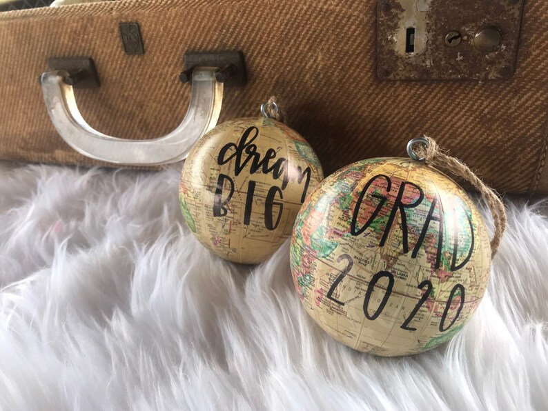 custom wedding date honeymoon gift CUSTOM hand lettered Globe Ornament custom 2021 grad personalized teacher appreciation