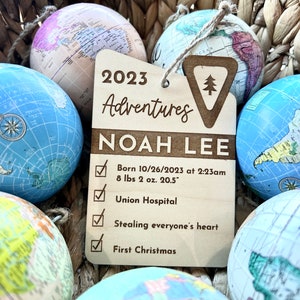 Personalized New Baby Ornament National Park Theme Nursery Adventure Baby Shower Gift Baby's First Ornament Baby Stats Keepsake image 2