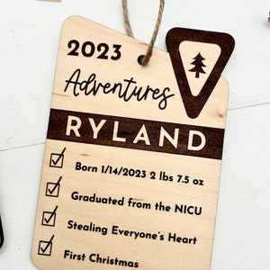 Personalized New Baby Ornament National Park Theme Nursery Adventure Baby Shower Gift Baby's First Ornament Baby Stats Keepsake image 5