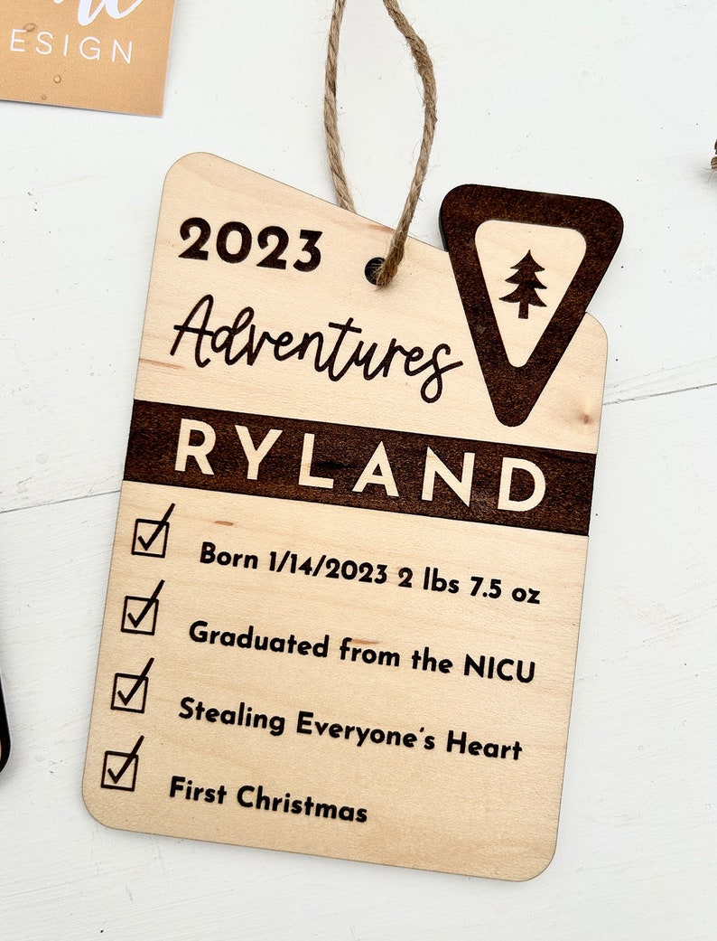 Personalized New Baby Ornament National Park Theme Nursery Adventure Baby Shower Gift Baby's First Ornament Baby Stats Keepsake image 5