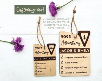 Custom Personalized National Park Ornament | Yearly Adventures | Forest | Outdoor Couple | Hiking Family | Bucket List | Vacation | Travel