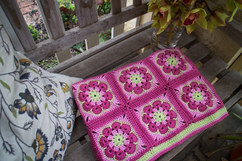 African Rose 100/% Wool Baby Blanket in Pinks and Green