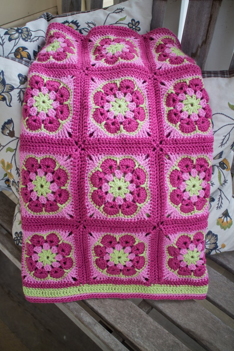 African Rose 100/% Wool Baby Blanket in Pinks and Green