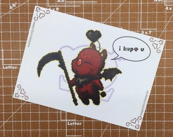 bloody Moogle, satirical love <3 PRINT-able postCard | Final Fantasy-themed pixel Moogle pixelArt postCard PDF-file