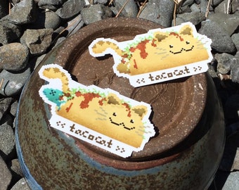 TacoCat pixel-Art stickers (snacKats no.03) or cute vinyl Decal (cell phone, laptop, or car decal)