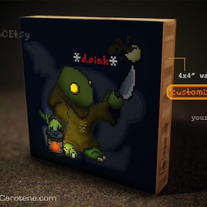 pixel Tonberry con tazza da tè (bamboo wallArt) / Tonberry pixelArt a tema Final Fantasy bamboo wall Decor