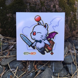 pixel Moogle swordfighter モッグ / swordsMog bamboo wallArt Final Fantasy-themed Moogle pixelArt bamboo wall Decor image 7