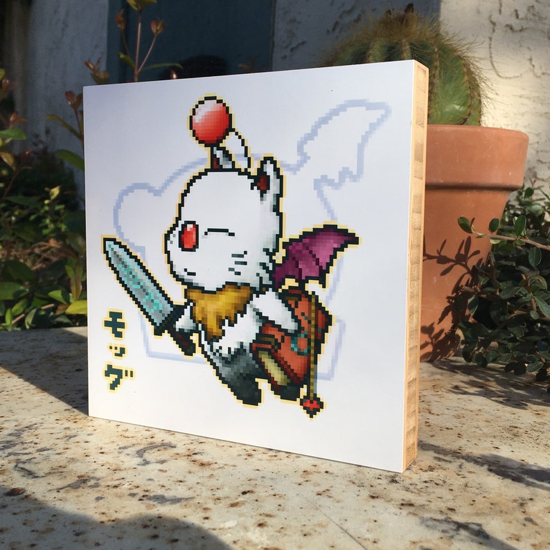 pixel Moogle swordfighter モッグ / swordsMog bamboo wallArt Final Fantasy-themed Moogle pixelArt bamboo wall Decor image 5