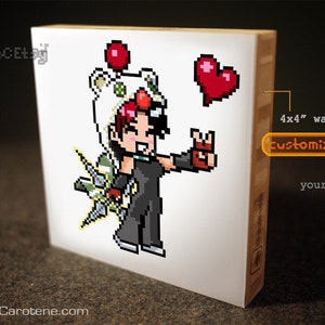 pixel Knives Chau w/ moogle-hoodie (bamboo wallArt) | Scott Pilgrim & Final Fantasy mash-Up pixelArt bamboo wall Decor