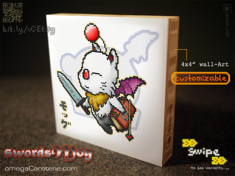 pixel Moogle swordfighter モッグ / swordsMog bamboo wallArt Final Fantasy-themed Moogle pixelArt bamboo wall Decor image 1