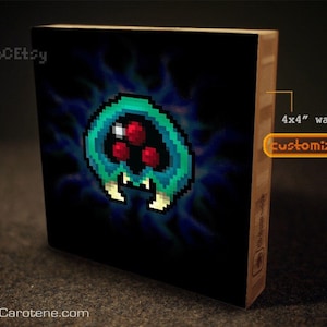 Pixel Metroid Schraffur dbl-rez (Bambus WallArt) | Pixel Baby-Metroid PixelArt Wand-Dekor