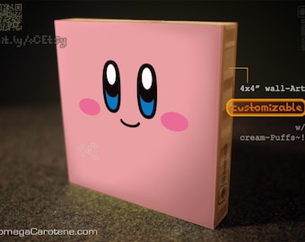 Kirby-face block (bamboo wallArt) | Kirby-themed vectorArt wall Decor (w/ —- )