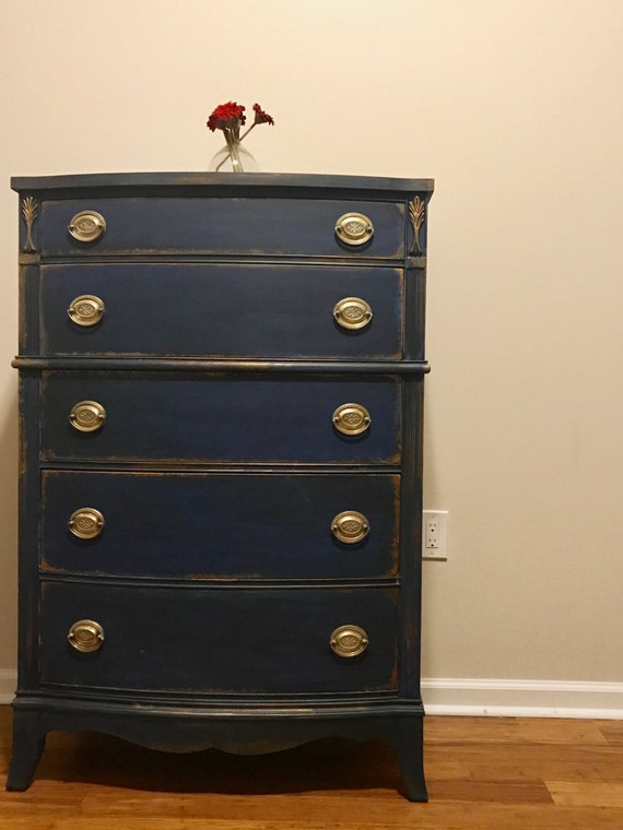 Sold Price Reduced 1930 S Tall Dresser Chest Navy Etsy