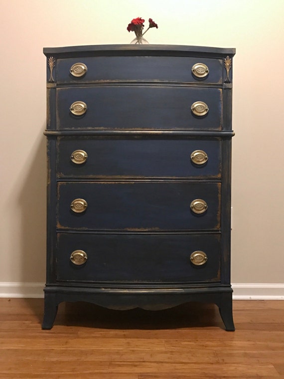 Sold Price Reduced 1930 S Tall Dresser Chest Navy Etsy
