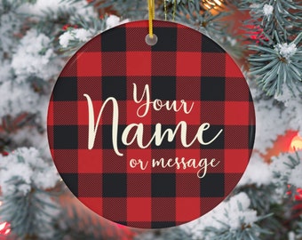 Adorno navideño personalizado con cuadros de búfalo en 4 formas, adorno navideño de granja personalizado