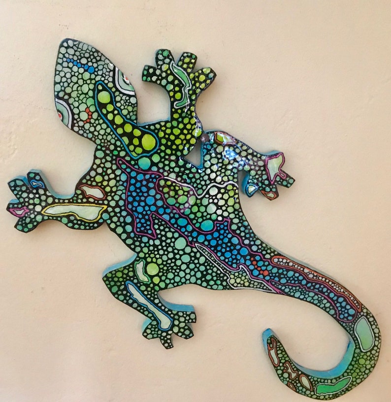 Wooden Painted Gecko Wall Decor Art Ocean Art Nursery Wall Etsy