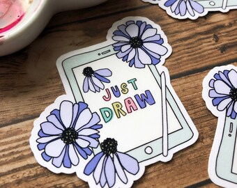 Just Draw iPad Sticker || Blumen Floral Zeichnung Kreative Laptop Sticker Journal Planner Geschenke Doodle Künstler Kreative Artsy Coole Aufkleber