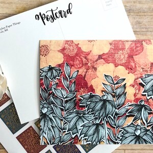 cartões postais Flores Scrappy vermelhas | conjunto de cartão postal, design desenhado à mão, floral, notas de agradecimento, estacionário, correio tradicional
