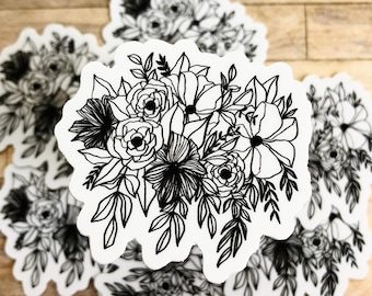 De Sticker || van het Boeket van de bloem Floral Line Tekening Laptop Sticker, Dagboek, Planner, Bloemen, Sticker Stickers