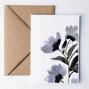 Carte de fleurs abstraite | Carte de vœux aquarelle | Fleurs bleues | Fleurs modernes Papeterie | Carte correspondante | Cartes postales d’escargots