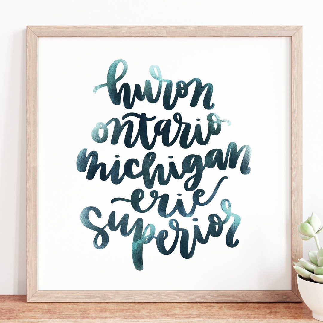 Great Lakes Lettering Print | Watercolor Art, Pleasant Peninsula, Home ...