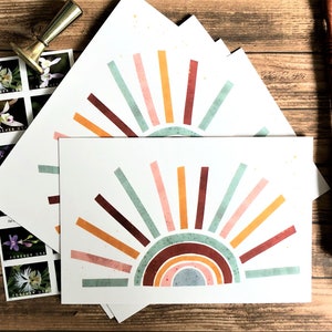 Cartes postales Scrappy Rainbow Watercolor -- Ensemble de 5 | arcs-en-ciel, espoir, amour, stationnaire, note de remerciement, lettres, courrier d’escargot