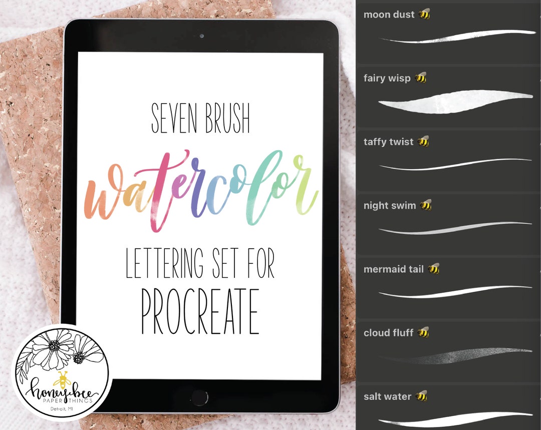 7 Brush Watercolor Lettering Procreate Set for iPad | Digital ...