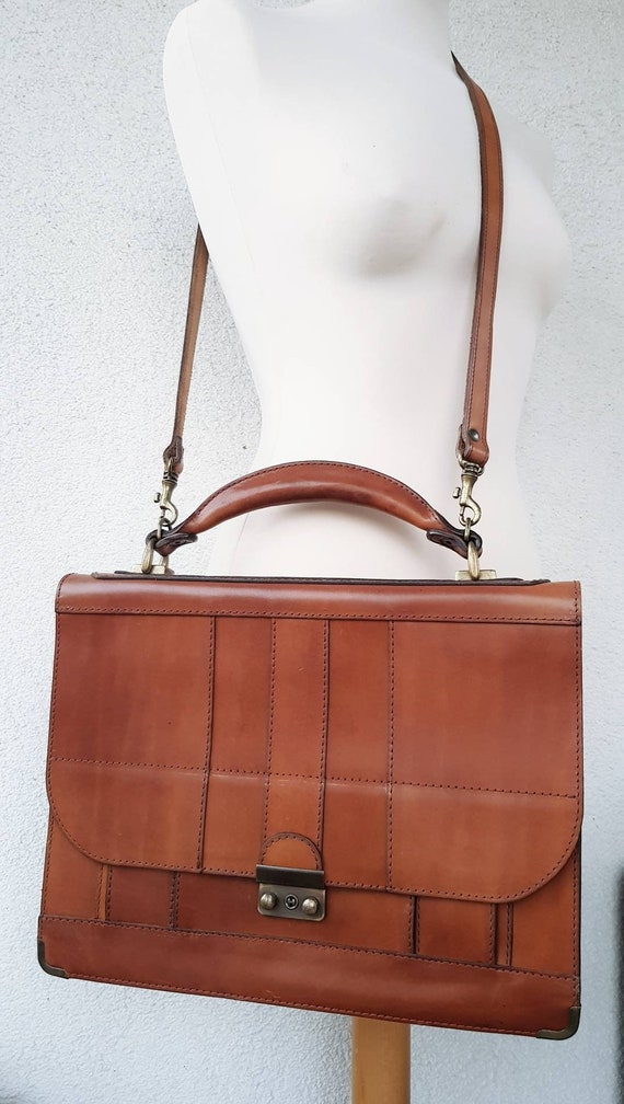 Men leather bag, Mens Briefcase Laptop,  VTG Busi… - image 5