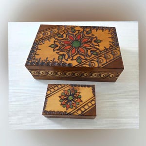 Hand painted wooden boxes Wood box Wood trinket boxes Jewelry storage wooden box Deep carved handmade box Art box Decorative boxes set