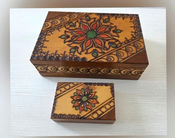 Cajas de madera pintadas a mano Caja de madera Cajas de baratijas de madera Caja de madera para guardar joyas Caja hecha a mano tallada profundamente Caja de arte Juego de cajas decorativas