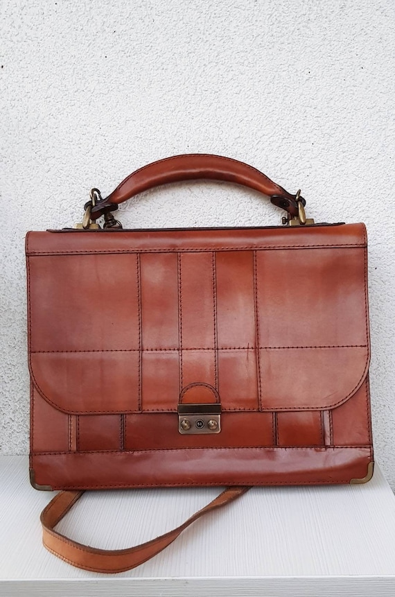 Men leather bag, Mens Briefcase Laptop,  VTG Busi… - image 2