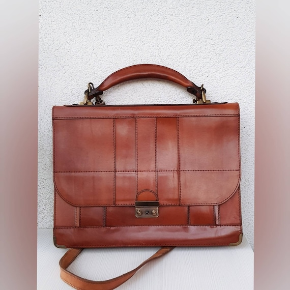 Men leather bag, Mens Briefcase Laptop,  VTG Busi… - image 1