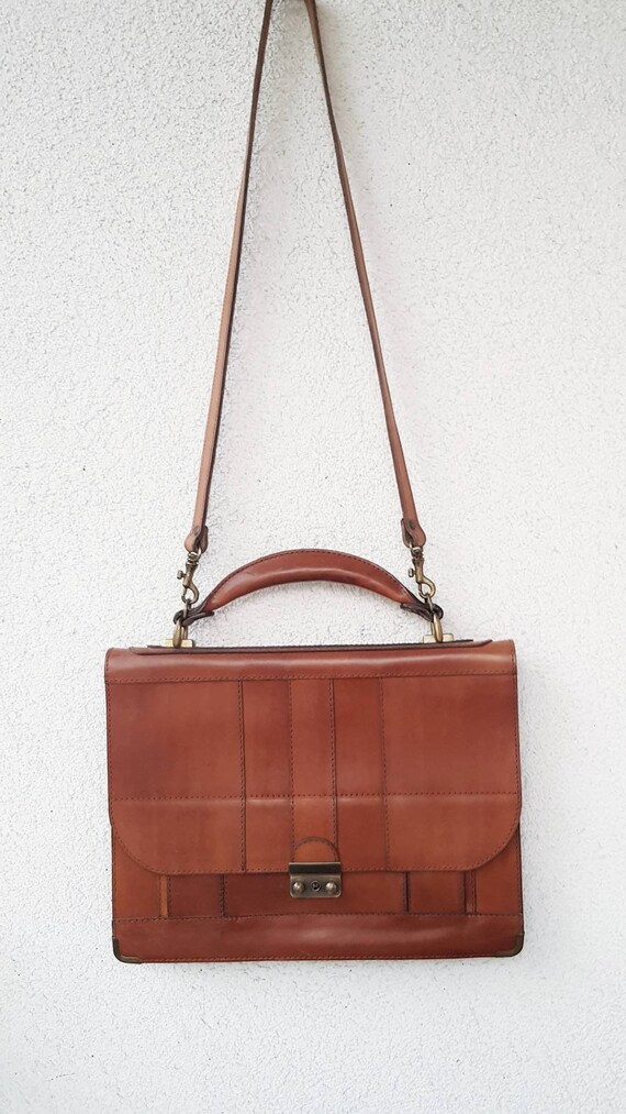 Men leather bag, Mens Briefcase Laptop,  VTG Busi… - image 4