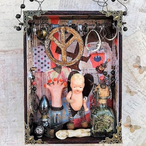 Political artwork Shadow box art altered tin assemblage NHS rainbow Found object art Framed home decor Quirky home decor