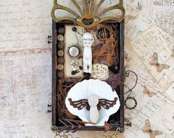 Altered assemblage, Shadow box art, Found object art, Vintage Doll art, Unique GIFT, Abstract art, Vintage mixed media, Art home décor, OOAK